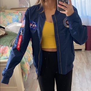 Navy NASA patchy bomber jacket